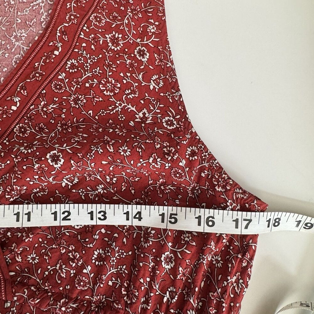 Max Studio Floral Maxi Dress Red Boho Tiered Sleeveless V-Neck Cottagecore Large - Picture 9 of 11